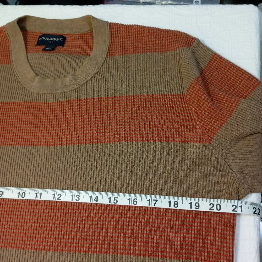 Banana Republic Sweater Mens Striped L Brown & Red 100% Cotton Crewneck